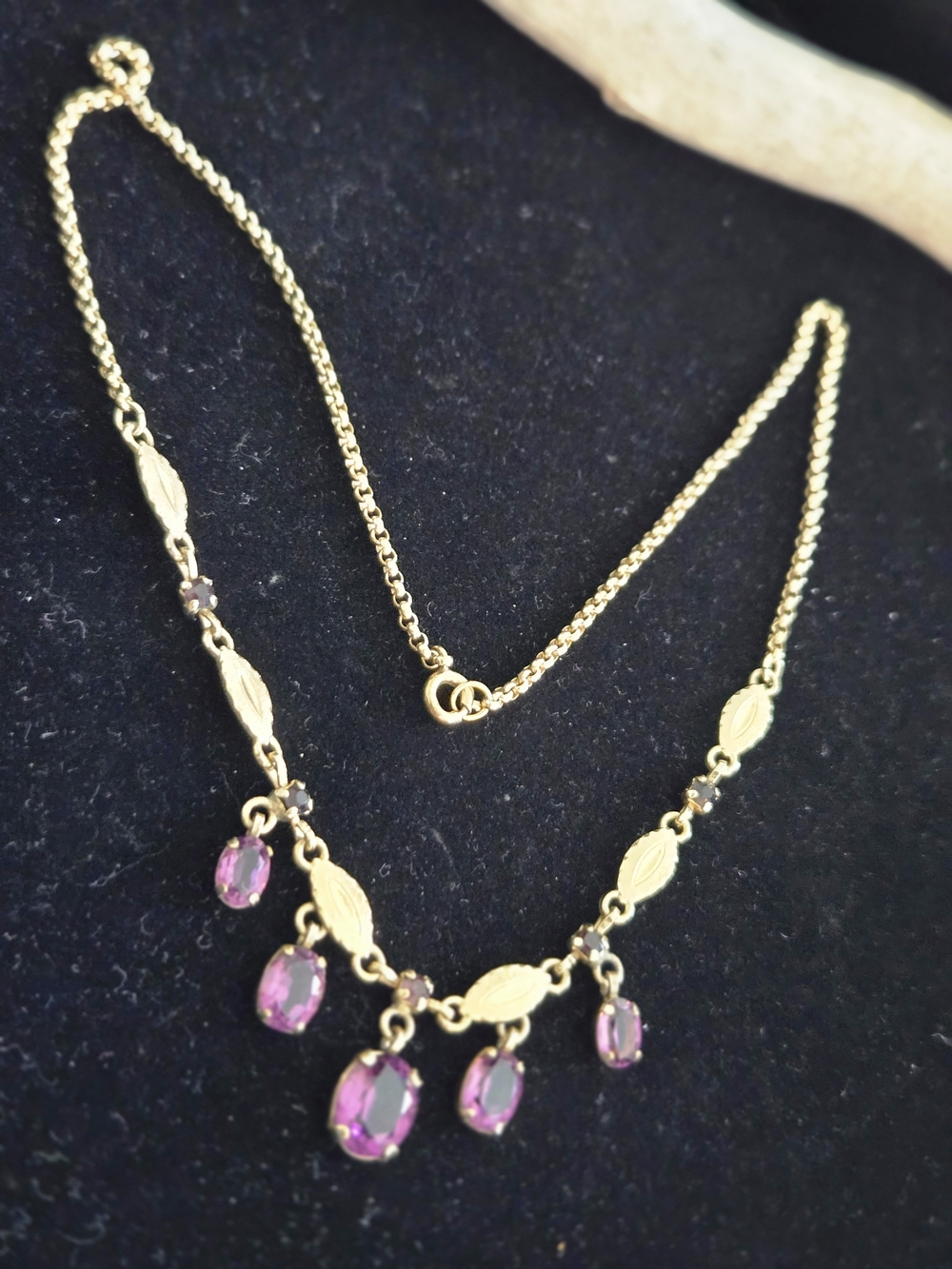 Victorian 12KT Gold Filled Festoon Necklace With Purple Faceted Stone 16" - Picture 3 of 11